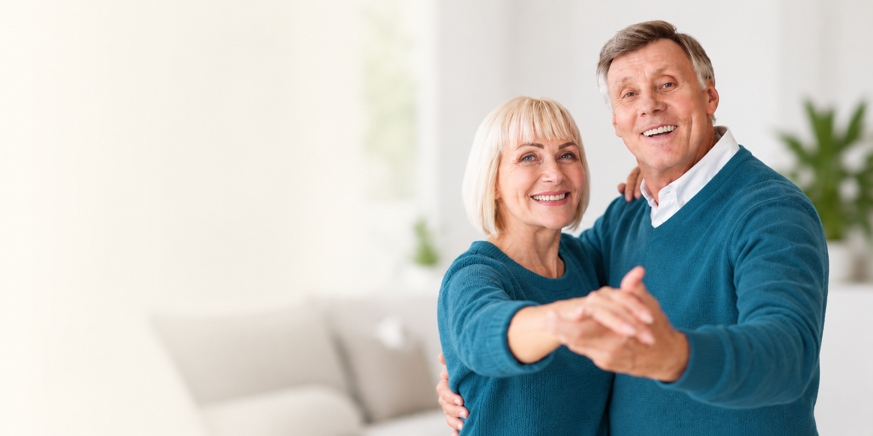Smiling senior couple representing Future Smiles denture care in Calgary